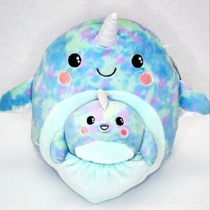 RIVER 🐬 Mom & Baby Tie Dye Narwhal Set OG HTF Original Squishmallows NWT